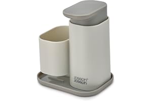 Joseph Joseph Duo Dispensador Jabón Cocina con Soporte para Esponja, Organizador y Almacenaje para Fregadero Cocina, Gris