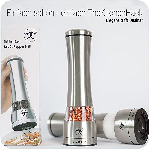 Pfeffermühle bzw. Salzmühle aus Edelstahl (einzeln) mit einstellbarem robusten Keramikmahlwerk für lang andauernde Freude. Das Original von TheKitchenHack - 2