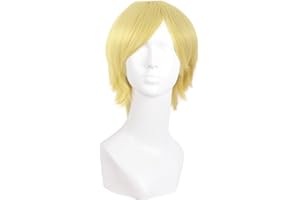 MapofBeauty 30cm/ 12 pulgada corto lacio hombre lacio Pelucas (lino amarillo)