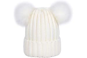 LAUSONS Girls Double Pom Beanie Boys Winter Faux Fur Pompom Beanie Bobble Hat 0-6 Years