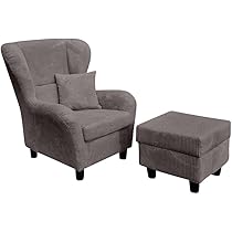 Vintage Ohrensessel Mit Hocker - Landhaus Sessel In Lederoptik Schwarz 90x98x76 Cm