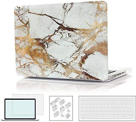 RYGOU Macbook Pro 13 Case,4 in 1 Marble Hard Case with Keyboard Cover Screen Shell for Apple Macbook Pro 13 inch with CD/DVD-Drive Model: A1278