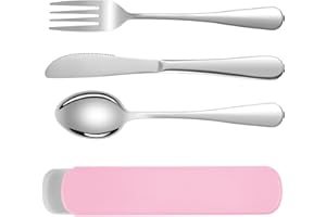 HOTUT Set di Posate Acciaio Inox, 3 Pezzi Posate Da Campeggio Kit con Borsa Portaoggetti, Posate Da Viaggio in Argento con Cucchiaio Forchetta Coltello, Finitura Lucida Lavabili in Lavastoviglie