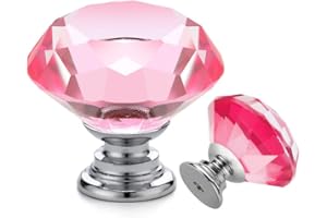 Ravinte Pack of 5 Crystal Drawer Knobs and Handles, Pink Diamond Shape Knobs for Dresser Drawers Kitchen Cupboard Drawer Pulls Handles - 30 mm Knobs with Silver Base