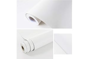 BAI YOU MEI Rotolo di carta da parati autoadesiva in PVC, impermeabile, 10 m x 60 cm, stile vintage retrò; per decorare le pareti di camera da letto, soggiorno, cucina, bagno, bar (bianco, tinta unita)