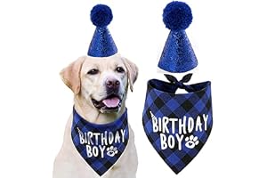 KUTKUT Dog Birthday Bandana Hat Set Dog Birthdays Party Supply Dog Bandana Boy Girl Birthday Hat Scarf for Small Medium & Large Dogs Pet