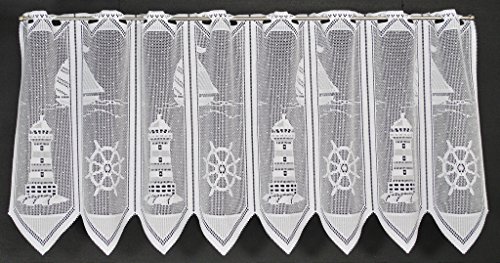 Scheibengardine Leuchtturm 45 cm hoch (ganz weiß) | Breite der Gardine durch Stückzahl in 28,5 cm Schritten wählbar!