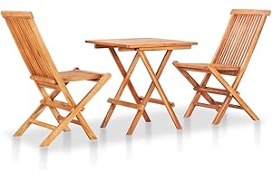 ‎VIDAXL vidaXL Teak Massiv Bistroset 3-TLG. Klappbar Balkonset Gartenmöbel Balkonmöbel Sitzgruppe Sitzgarnitur Gartengarnitur Gartenset Tisch Stühle