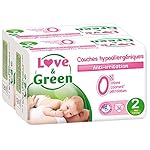 Love & Green - Couches Bébé Hypoallergéniques 0% -  Taille 2 (3-6 kg) - Lot de 2 x 36 couches (72 couches)