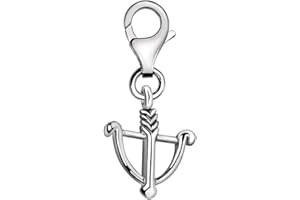 Quiges Charm Pendentif Breloque avec Fermoir Femme Plaqué Argent Signe du Zodiaque Sagittaire 3D