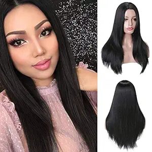 UD Full Head Long Straight Hair Wigs for Girls/Women In Very Fine Quality in Natural Black Color FREE 2 WIG CAP