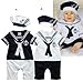 New Baby Boy Sailor Romper + Hat 0-18M , sailor suit, gentleman tuxedo (6-12M, Navy & White (Bottom))