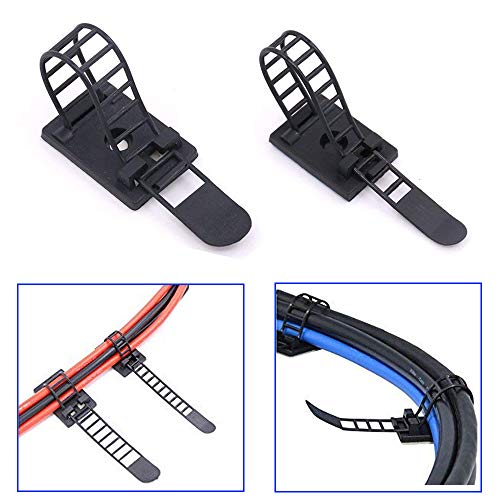 Soondar - Juego de 50 bridas autoadhesivas ajustables de nailon para organizar cables (2 tamaños)