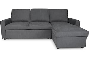 SAMIRA Divano letto angolare con contenitore, divano con chaise longue grigio scuro mod. Kennedy