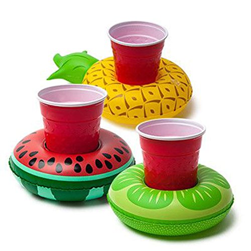 Aufblasbare Pool Float Getränkehalter von lintimes Fruit Watermelon Lemon Ananas Form 3 Becherhalter für Kinder Bad Pool Partys - 3