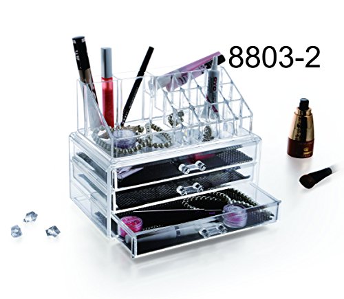 9milelake 3 Storage Clear Acrylic Transparent Make up Box Organiser Cosmetic Display Case - 8803-2