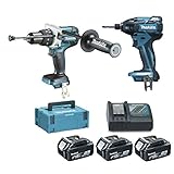 Tope De Profundidad Makita DLX2040TJ1 Brushless DHP481Z Taladro Combinado + atornillador de impacto DTD129Z + 3 baterias 18V 5Ah Li-ion + maletin Makpac