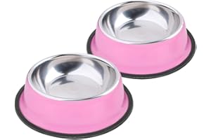 Soleebee Cuencos Rosados para Mascotas de Acero Inoxidable para Perros Pequeños Perros Antideslizante Juego de Tazón para Perros de 2 (200ML)