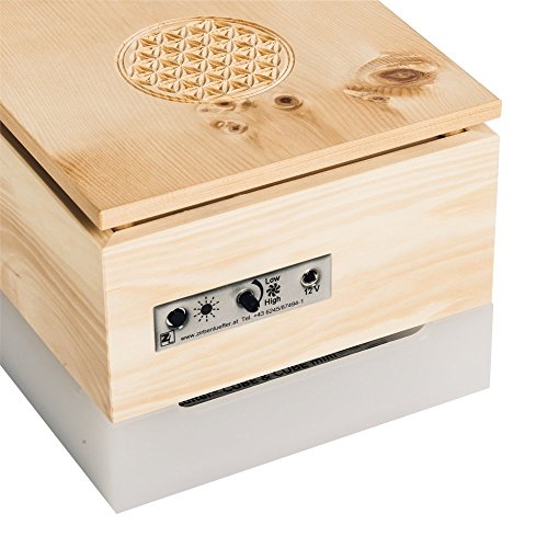 ZirbenLüfter CUBE mini pure, natürlicher Luftbefeuchter / Luftreiniger aus Zirbe / Zirbenholz. – Räume bis 15 m2. (Abdeckung Holz – Zirbe mit Blume des Lebens) - 3