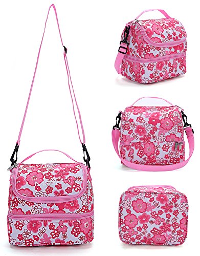 MIER Isoliertasche Lunchtasche Kühltsche Thermotasche Tragetasche für Mädchen und Frauen, pinke Blume - 2