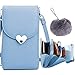 Produktbild Flywill Dame Handy Umhängetasche PU Leder Schultertasche Kleine Tasche Herzförmiger Metallknopf Geldbörse Handytasche mit Kartenfächer Verstellbar Schultergurt Passt Handy unter 6.5", Blau