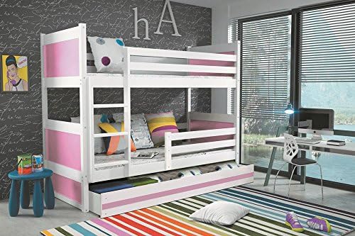 RICO children's bunk bed, solid wooden beds for kids +free mattresses +storage +COLOURS! (Pink, 160x80)