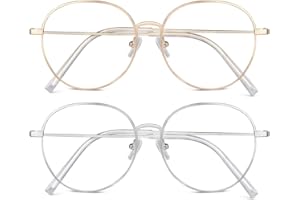 ACWOO Blaulichtfilter Brille, 2er-Set Rund Anti Blaulicht PC Gaming Brillen Mode Brille, Metall Blue Light Blocking Glasses, Retro Ohne Stärke Blaufilter Brille für Damen Herren (Gold+Silber)