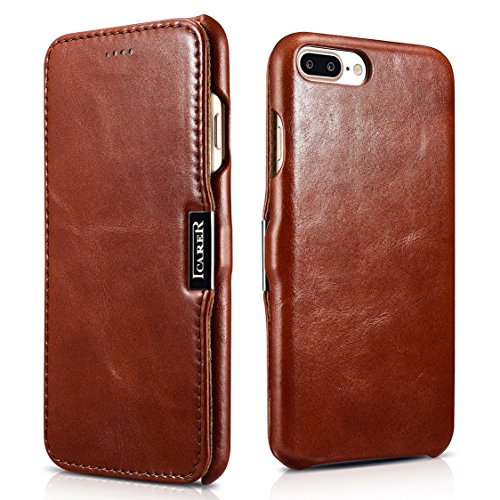 SLEO Funda iPhone 7 Plus iPhone 8 Plus  Carcasa con Tapa Cuero Interior Ultra Slim Flip Folio ICARER Case para iPhone 7 Plus iPhone 8 Plus - Retro Marr  n