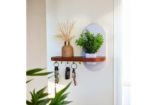 InoSlashed Engineered Wood Key Holder for Home Wall Stylish Key Stand Key Chain Holders for Wall Key Hanger Artificial Plant Pot Free 10 Hooks (Key Holder)