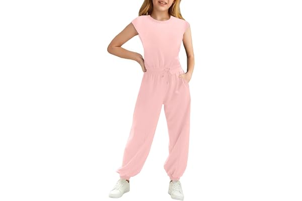 Haloumoning Flickjumpsuits barnmode långa byxor flickor sommar kortärmad overall casual sport jumpsuit