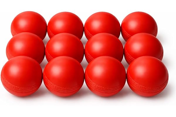 Heavy Plastic Cricket Training Ball 80 gm Hard Plastic Unbreakable Ball for Bowling, Batting & Bounce Drills (Red) (Pack of 12)