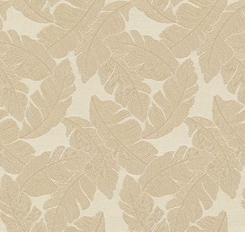 Raumausstatter.de - Tela para Muebles para Exterior Korsika 753 Hojas Beige como Tela de tapicería Resistente para Coser y tapizar para Interior y Exterior con protección Antimanchas