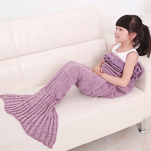 Handmade Knitted Crochet Mermaid Tail Blanket All Seasons Warm Sofa Quilt Living Room Blanket for Kids 135cmX65cm(53.1inch x25.5 inch ) (Pink)
