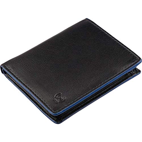 SG Zero - Monedero para Hombre de Piel de Oveja con protección RFID en Negro con Rayas de Contraste Azules Negro Schwarz-Blau Hoch Geldbörse