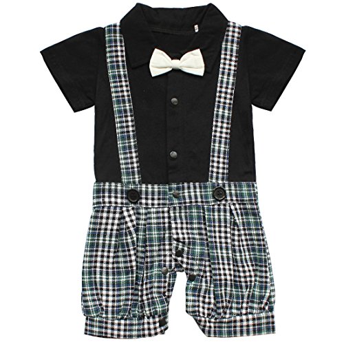 TiaoBug Baby Boys Plaid Romper Jumpsuit Communion Party Gentleman Suit Clothes Outfits 12-18 Months Black