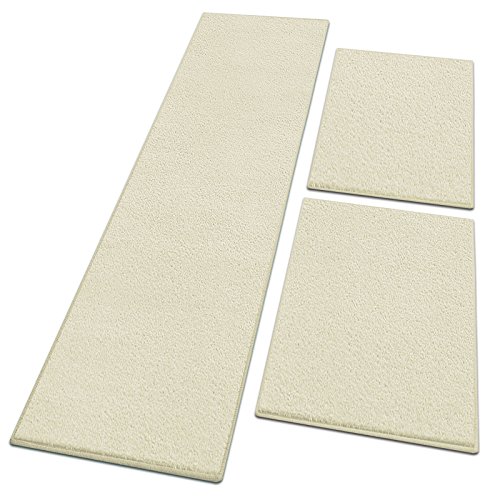 Bettumrandung Noblesse | 3 teilig, mit flauschigem Flor | verschiedene Bettvorleger Sets | schadstoffgeprüft, mit GUT-Siegel | Läufer / Brücken / Teppiche für Schlafzimmer und Jugendzimmer (Creme, SET 2: 1 mal 67×330 cm und 2 mal 67×130 cm) - 2