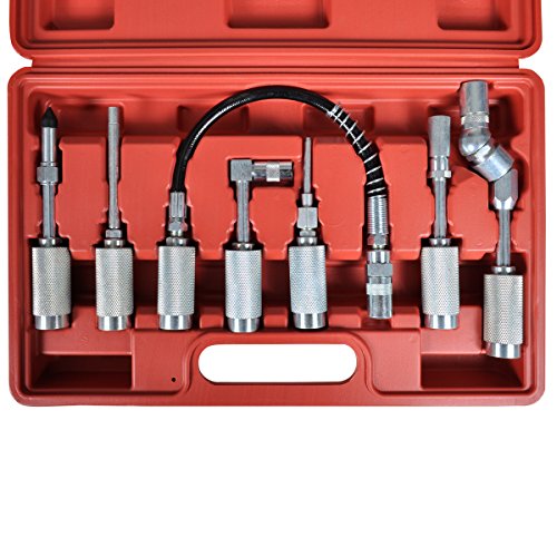 vidaXL Adapter und Zubehörsatz für Fettpressen, 7 tlg Set, Panzerschlauch Winkelaufsatz - 5