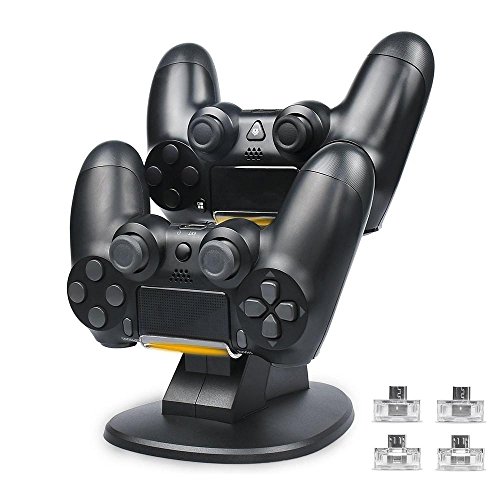 Preisvergleich Produktbild Teepao Controller Ladegerät für PS4, Dual USB Schnellladestation – Slim Controller Ladegerät Ladestation Dockingstation Pad Dock Base mit 1 Kabel 4 Ladekontakt-Adapter