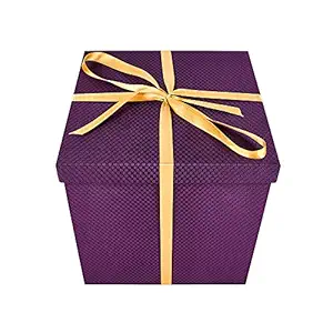 Tituprint.in Gift Box | Gift Box with Ribbon | Empty Boxes for Wedding Gift Corporate Gifting | Baby Shower Gifting | Return Gifts | Christmas | Utility Box - Square (Purple)