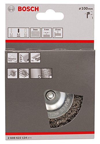 BOSCH Scheibenbürste, Edelstahl, gewellter Draht, 0,3 mm, 100 mm, 10 mm, 4500 U/ min, 2608622124 - 2