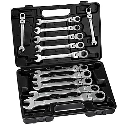 TecTake Kit, Set, Coffret Boîte à Outils, de Transport avec 12 Clés à Cliquet Acier Chrome Vanadium Noir TECTAKE