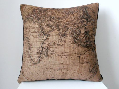Decorpillow Cotton Linen Square Throw Pillow Case Decorative Cushion Cover Pillowcase with Black Border Nautical Chart Map 18 "X18 "