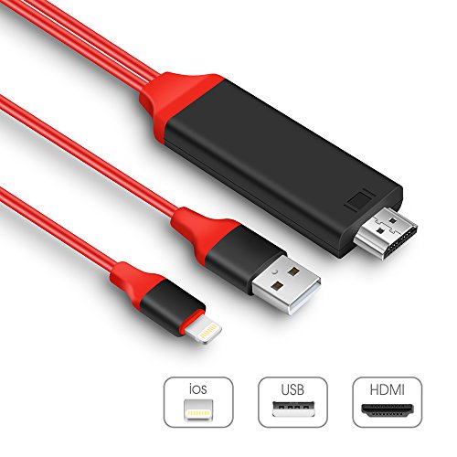 Lightning HDMI Kabel,2 Meter Kabel HDTV MHL Kabeladapter von Penzo,1080P,Transmit Audio und Video Heimkino für iPhone 7/6s/6/5s/5 iPad iTouch TV Projektor (rot, 6,6ft) - 2