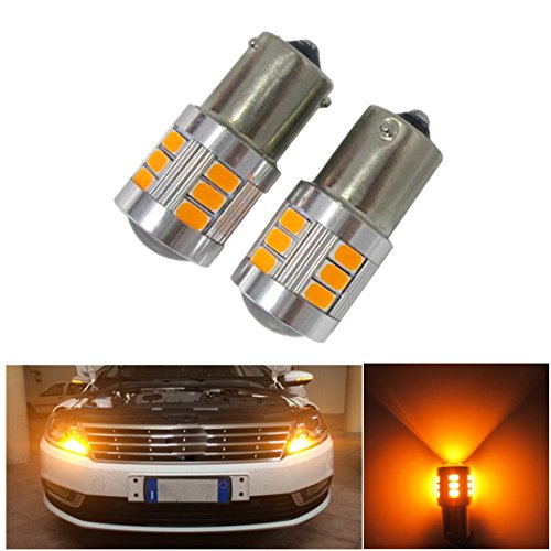 FEZZ Coche Bombilla LED 5630 Luz BAU15S 1156 150° Super Brillante con el proyector para Luces de giro, Amarillo Ambar, Paquete de 2