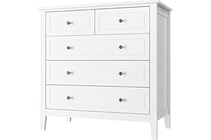 FOREHILL cassettiera camera da letto a 5 cassetti,Comodino Credenza con grande cassetti,Design Moderno in legno,Mobiletto Multiuso per Soggiorno,Camera da letto,Corridoio 40x80x80cm