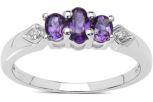 THE DIAMOND AND WEDDING RING BARGAIN CENTRE The Amethyst Ring Collection: Sterling Silver Amethyst 3 Stone Engagement Ring & White Topaz Set Shoulders, Mother's Day, Ring Size H,I,J,K,L,M,N,O,P,Q,R,S,T,U,V,W …
