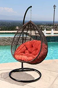 Star Furniture Hammock Swing Chair with Powder Coated Iron Stand for Home Hanging Swings for Indoor, Outdoor, Home, Patio, Yard, Balcony, Garden (Brown Swing with Red Round Cushion)