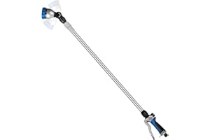 RESTMO 36”-60” (3ft-5ft) Metal Watering Wand, Long Telescopic Tube | 180° Adjustable Ratcheting Head | 7 Spray Patterns | Flow Control, Garden Hose Sprayer to Water Hanging Baskets, Shrubs, Blue