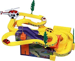 VKemporium Battery Operated Racer Racing Car Track Set with Helicopter for Kids (Multicolour)