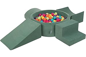 KiddyMoon Spielplatz Velvet Aus Schaumstoff Mit Samt Rund Bällebad (200 Bälle) + Version 5 Ballgruben Für Babys Spielbad, Hergestellt In EU, Waldgrün: Hellgrün/Gelb/Türkis/Orange/Dunkelpink/Violett